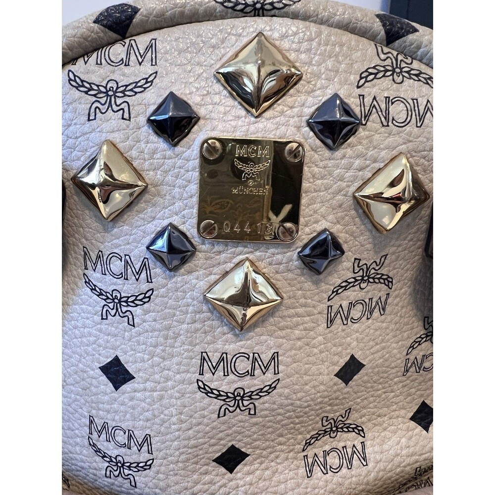 Authentic MCM Small Stark Studded Backpack in Beige Visetos Monogram Canvas - Ex - Picture 8 of 15